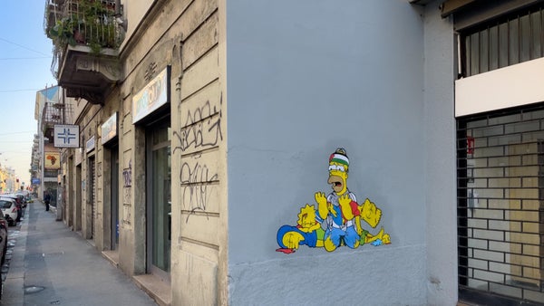 Un mural callejero de Los Simpson en Gaza, incluido en itinerario multicultural en Milán
