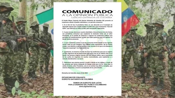 Clan del Golfo, acepta invitación de Petro para negociar la paz