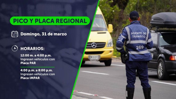 Este domingo 31 de marzo habrá pico y placa regional para entrar a Bogotá