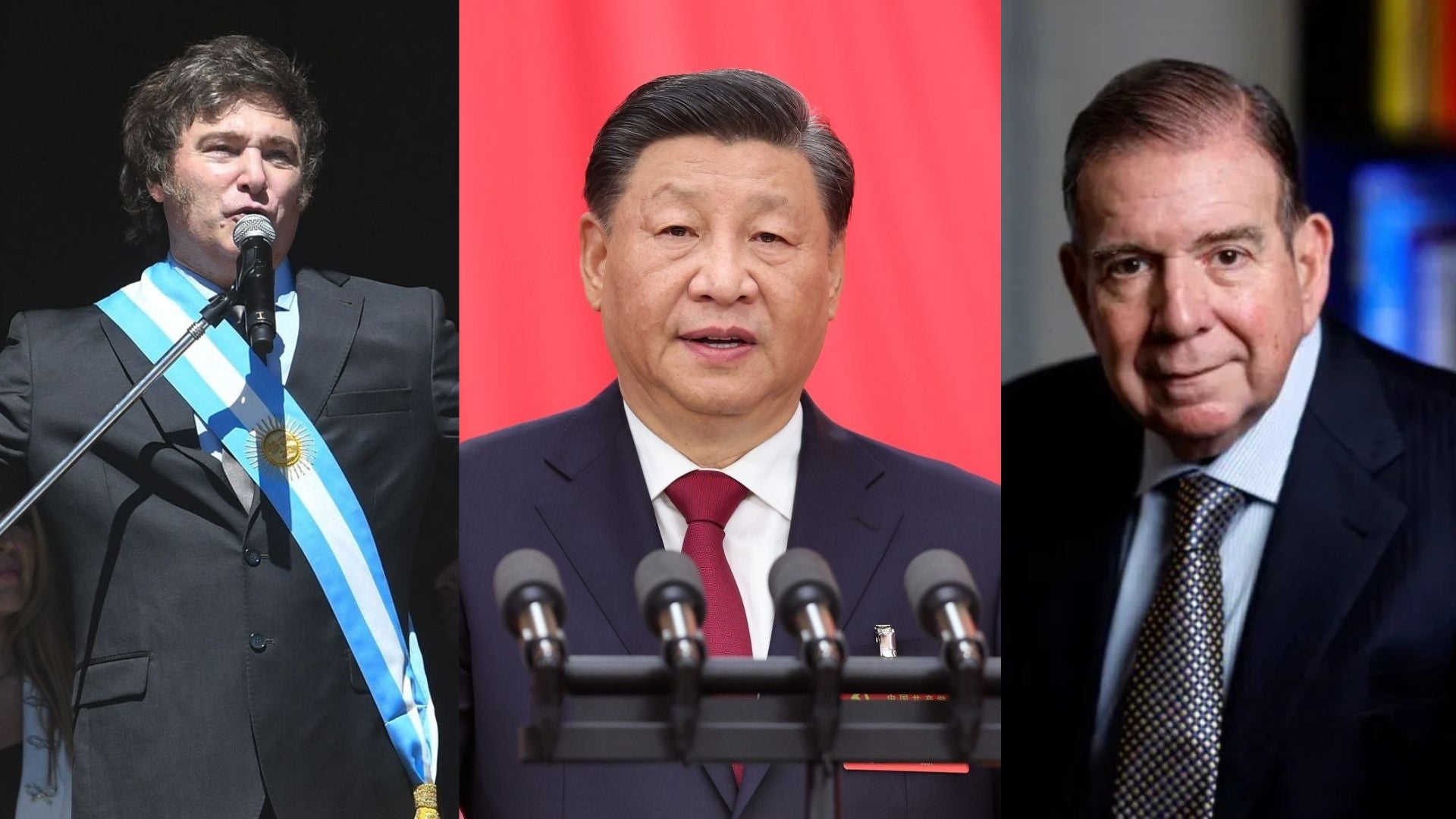 Javier Milei, Xi jinPing y Edmundo González (1) Jefes de Estado / Líderes / posesión / Donald Trump / Javier Milei / Xi jinPing / Edmundo González / Revista Alternativa / Noticias Caracol / RCN / Noticias RCN / WRadio / Caracol Radio / Redmas / lafm / Revista Semana / Infobae/ Pulzo