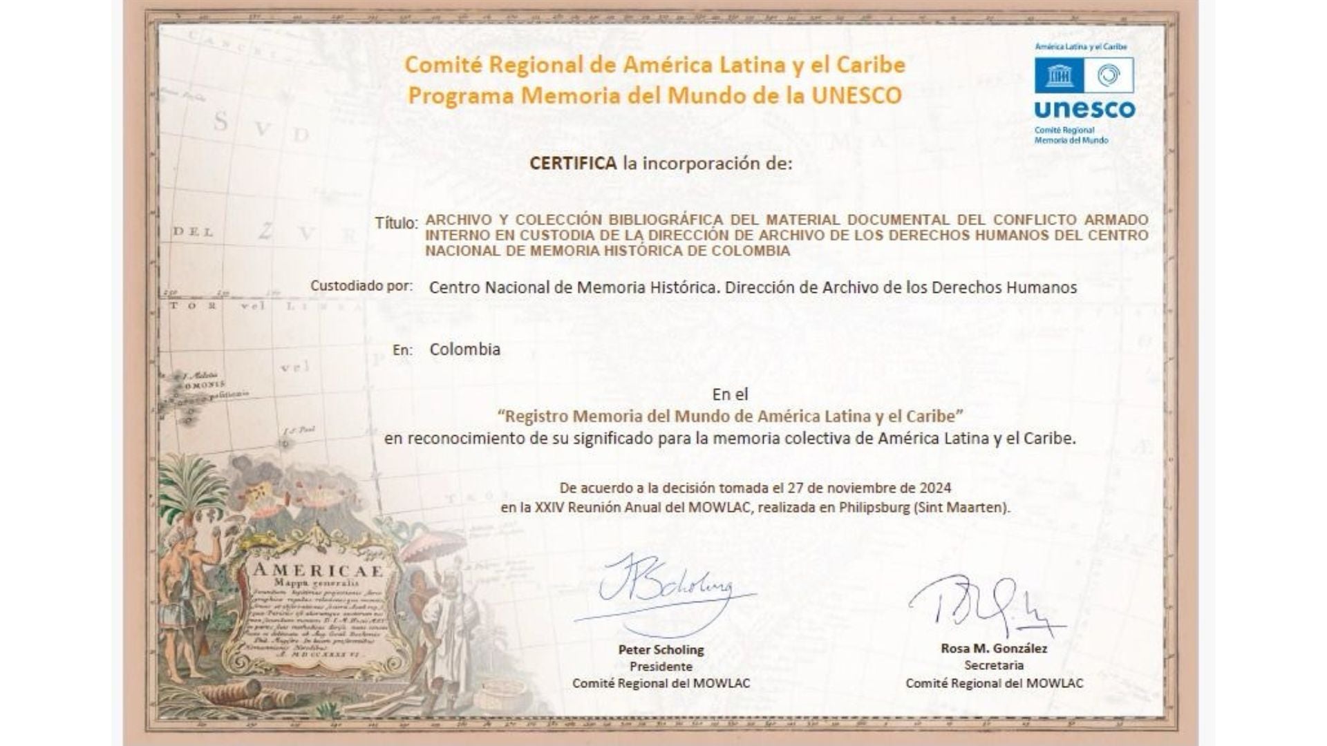La UNESCO certificó el archivo del conflicto armado interno de Colombia en custodia del Centro Nacional de Memoria Histórica Revista Alternativa// Noticias Caracol// Noticias RCN// RCN Radio// La FM// Blu Radio// W Radio// Caracol Radio// Red Más Noticias// Revista Semana// Infobae// La Silla Vacía// La República// La Razón// Las 2 Orillas// Valora Analitik//